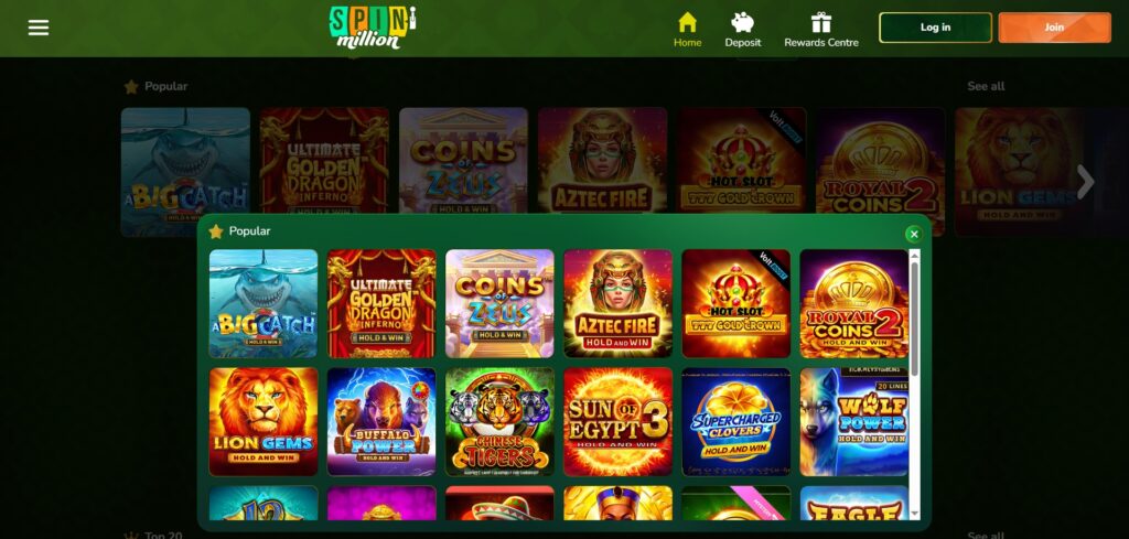 Explore popular games at Spin Million Casino