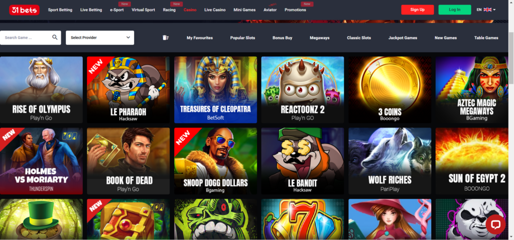 Learn 31 Bets Casino slots page