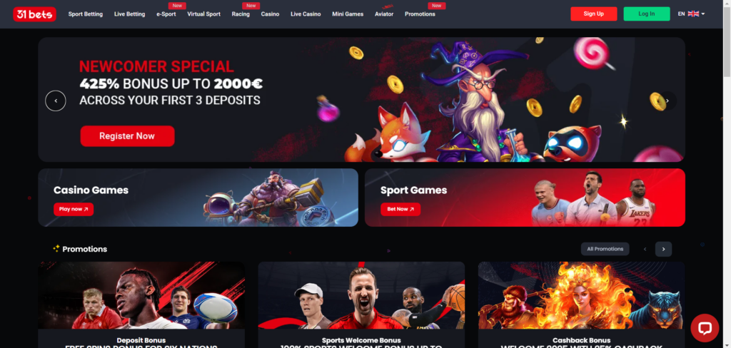 Learn 31 Bets Casino homepage