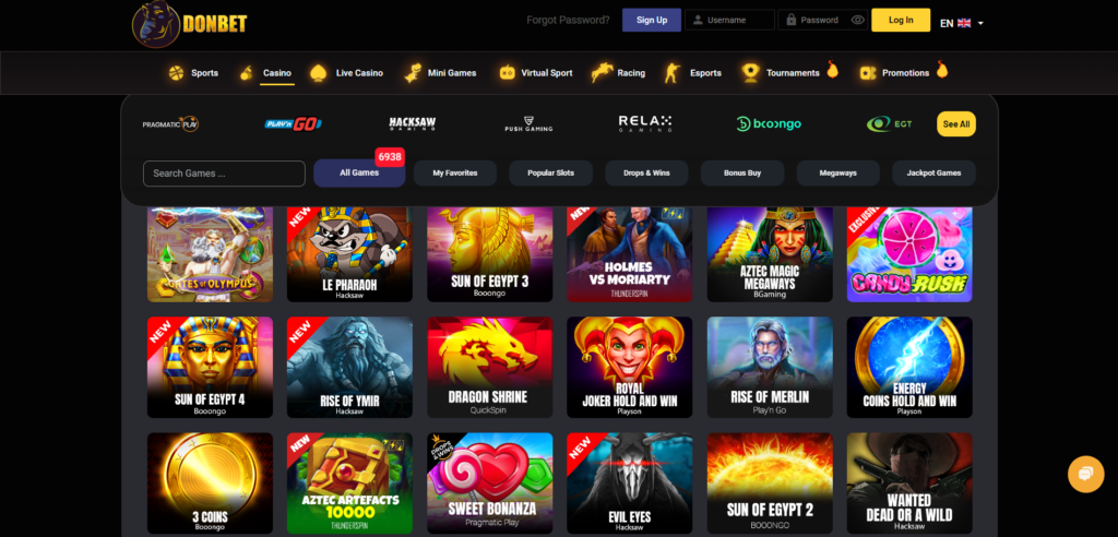 Explore Donbet Casino games page