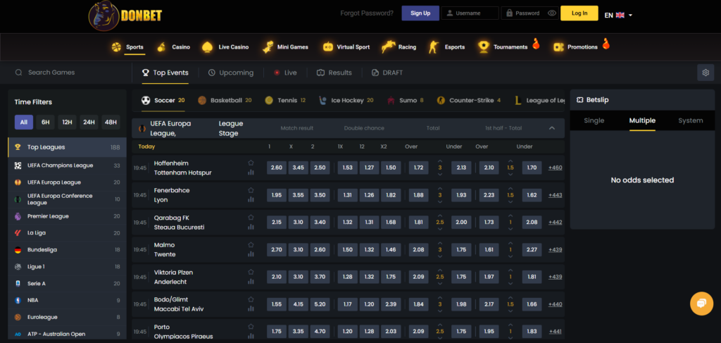 Learn DonBet Casino sports page