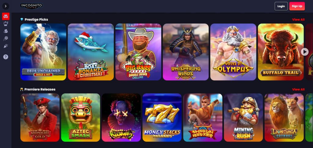 Explore Incognito Casino slots page