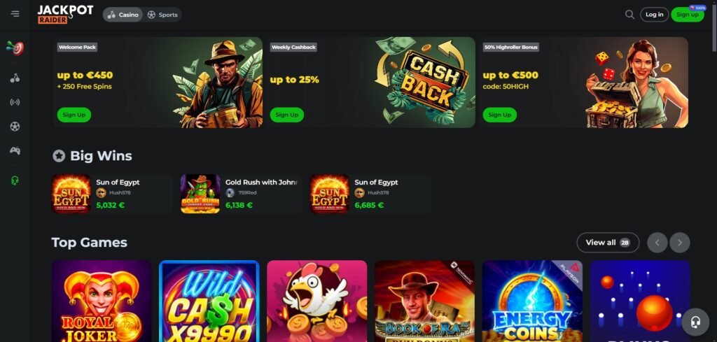 Learn Jackpotraider Casino homepage