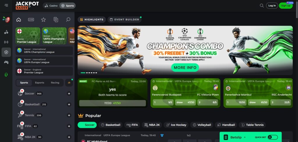 Discover JackpotRaider Casino sports page