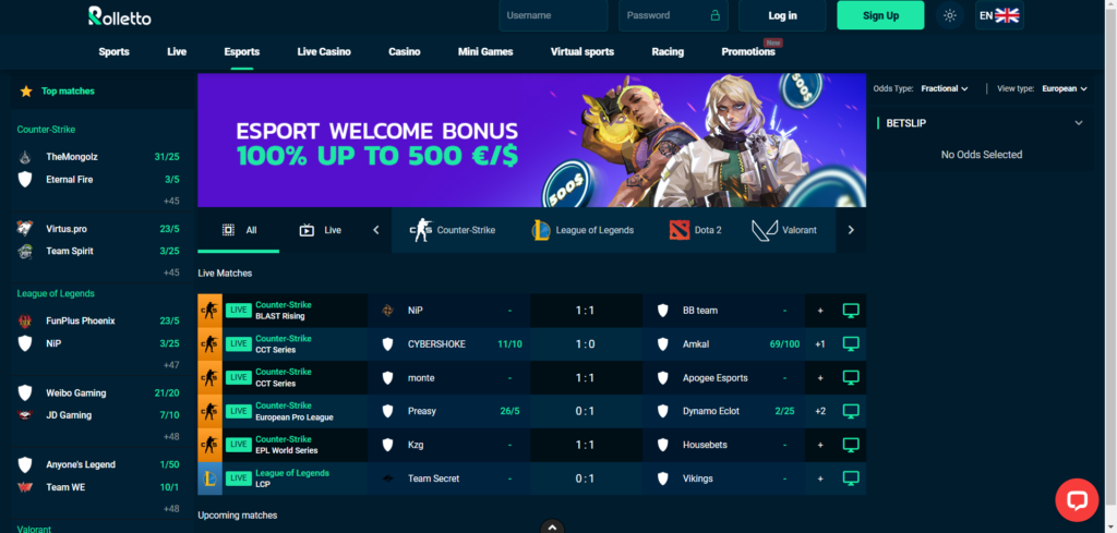 Learn Rolletto Casino esports page