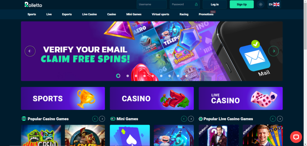 Explore Rolleto Casino homepage