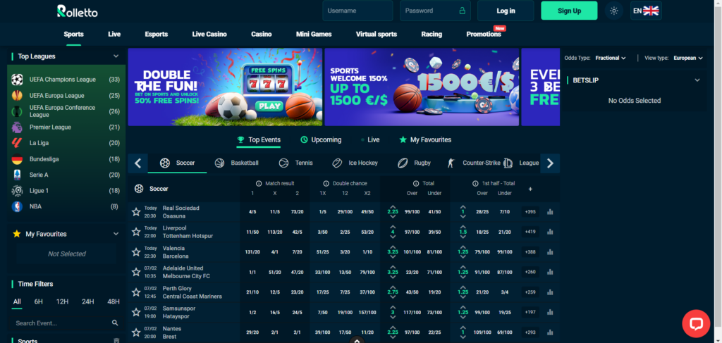 Explore Rolleto Casino sports page