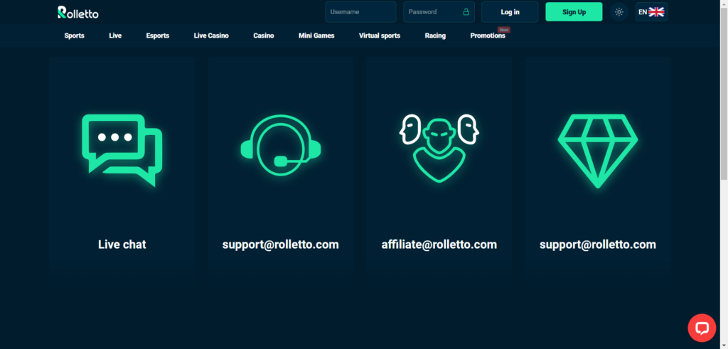 Discover Rolleto Casino support page