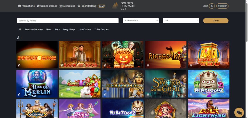 Explore Golden Pharaoh Casino slots page