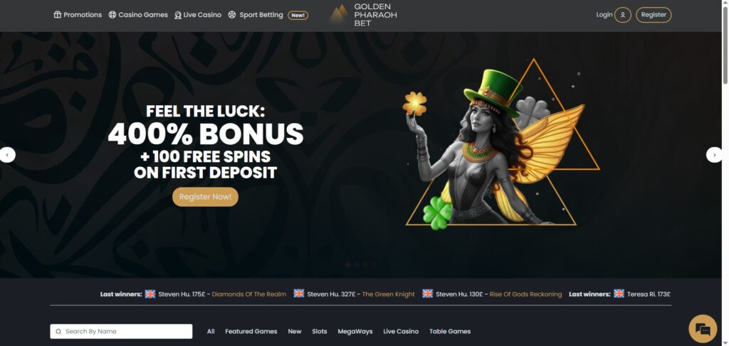 Explore Golden Pharaoh Casino homepage