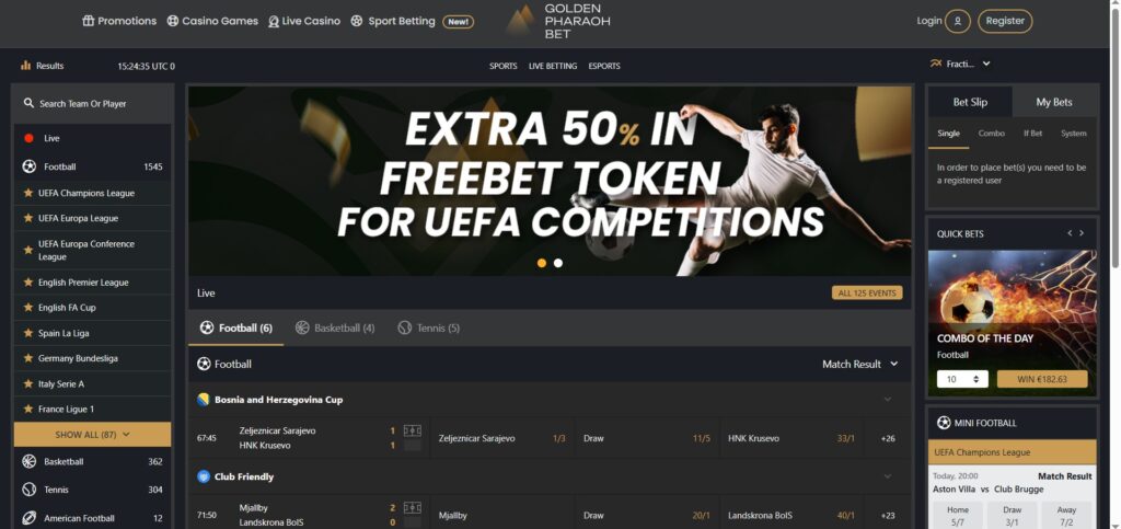 Explore Golden Pharaoh Casino sports page
