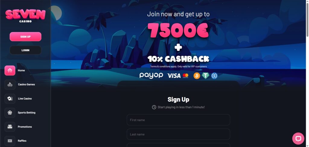 Learn Seven Casino homepage