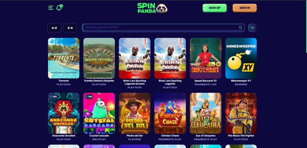 Discover Spin Panda Casino slots page