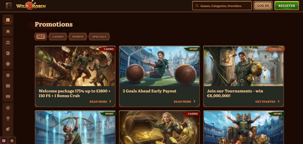 Explore Wild Robin Casino promotions page