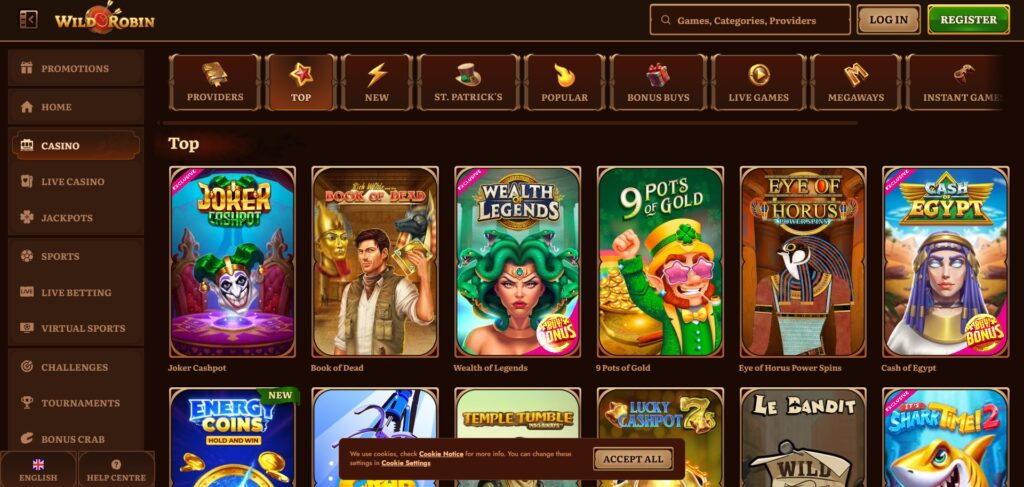Explore Wild Robin Casino games page