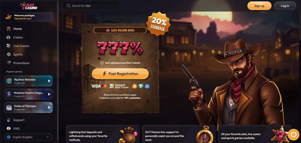 Learn Mad Casino homepage